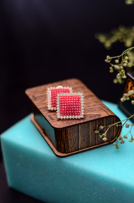 FAK-91003-Square Shaped Ear Tops(Red)