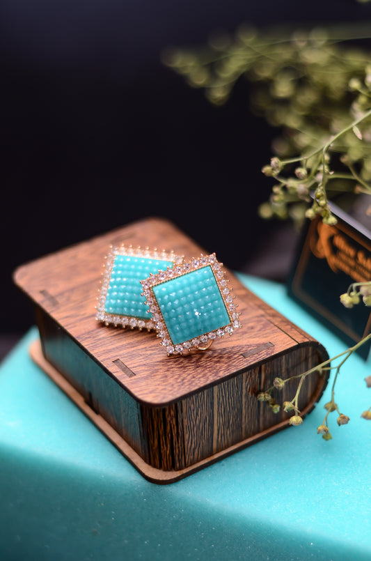 FAK-91001-Square Shaped Ear Tops(Sky Blue)
